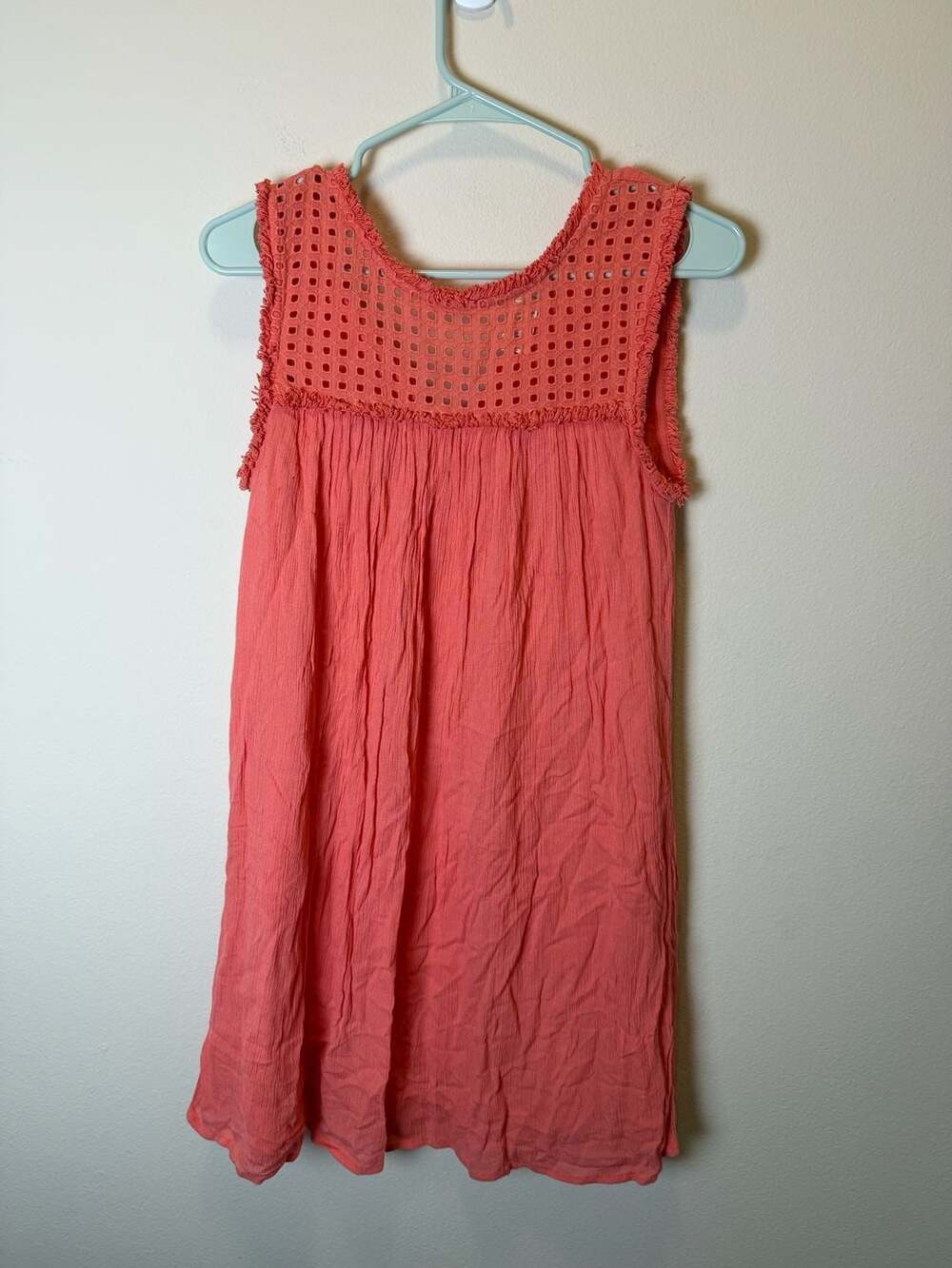 Tommy Bahama Sleeveless Dress Size S Coral Eyelet Fringe Tassel Crinkle